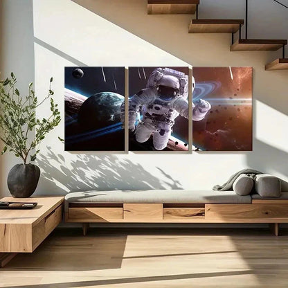 3pcs Space Planets Astronaut Aviation Wall Art Set Canvas Framed 50x70cm - High Quality Print 100% Australian Made Wall Canvas Ready to Hang
