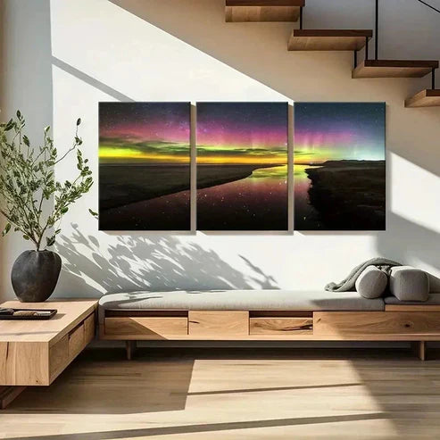 3pcs Natural Landscape Aurora Starry Sky Lake  Wall Art Set Canvas Unframed - High Quality Print 100% Australian Made Wall Canvas