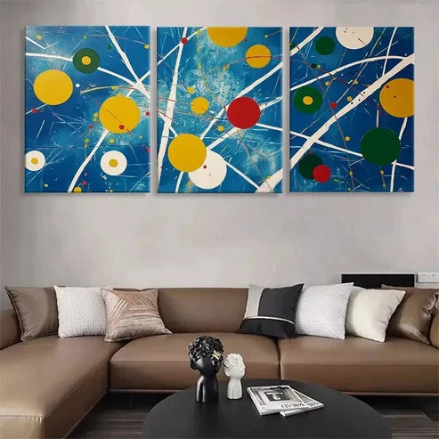 3pcs Colorful Circles and Lines Bold Perfect  Art Set Canvas Unframed - High Quality Print 100% Australian Made Wall Canvas - Bella Home Decor