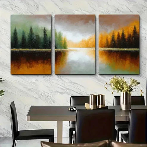 3pcs Sunrise Forest Lake Oil Abstract Perfect Wall Art Canvas Unframed - High Quality Print 100% Australian Made Wall Canvas