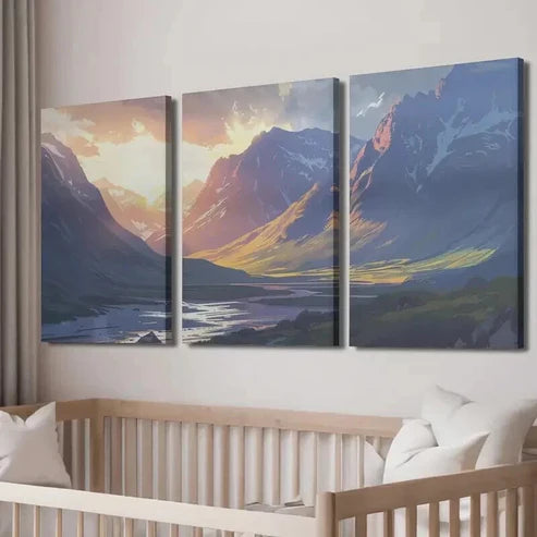 3pcs Vibrant Mountain & River Landscape Wall Art Set Canvas Unframed - High Quality Print 100% Australian Made Wall Canvas