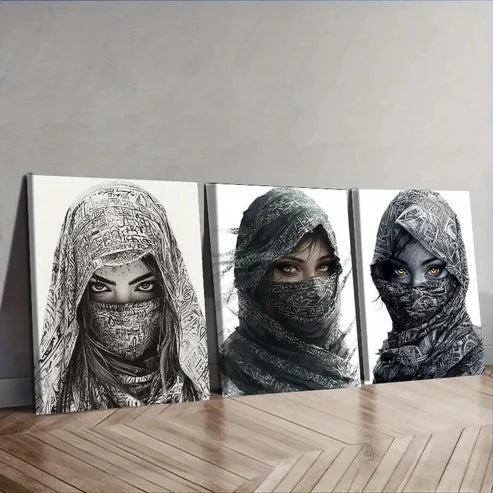3pcs The mysterious cloaked woman of Egypt  Wall Art Set Canvas Unframed - High Quality Print 100% Australian Made Wall Canvas