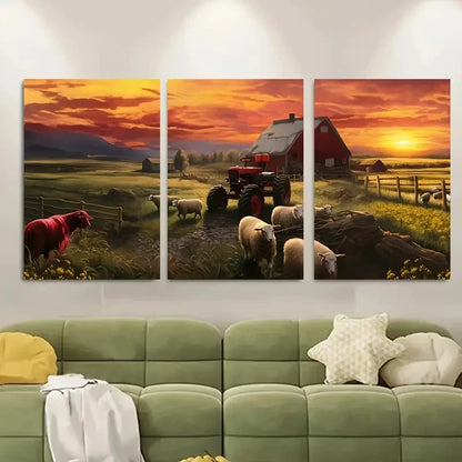 3pcs Rustic Sunrise Sheep Farm Art Metal Print Ready to Hang Art
