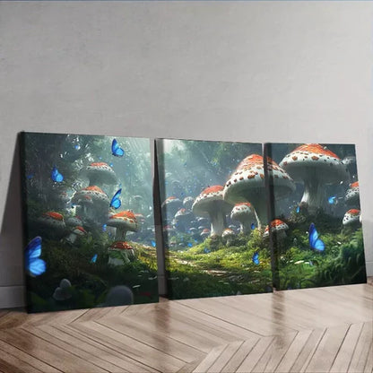3pcs Featuring Mushrooms In A Forest Nature Wall Art Set Canvas Unframed - High Quality Print 100% Australian Made Wall Canvas