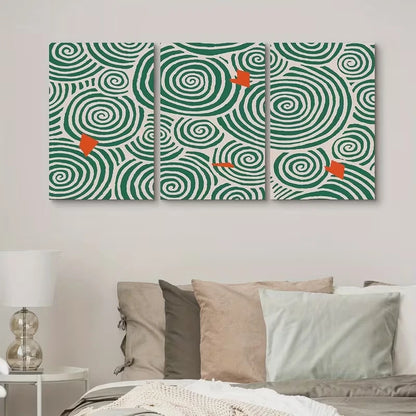 3pcs Abstract Green & Orange Geometric Metal Print Ready to Hang Art - Bella Home Decor
