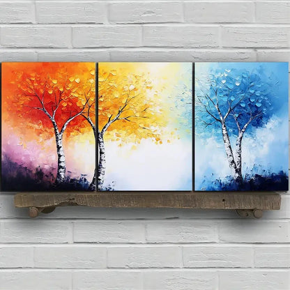 3pcs Colorful Trees Blue Yellow Red Metal Print Ready to Hang Art - Bella Home Decor