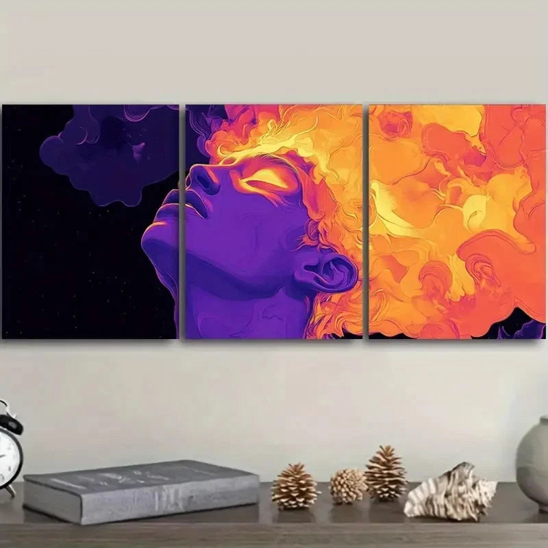 3pcs Purple Abstract Face Design Wall Art Set Canvas Framed 60x90cm - High Quality Print 100% Australian Made Wall Canvas Ready to Hang
