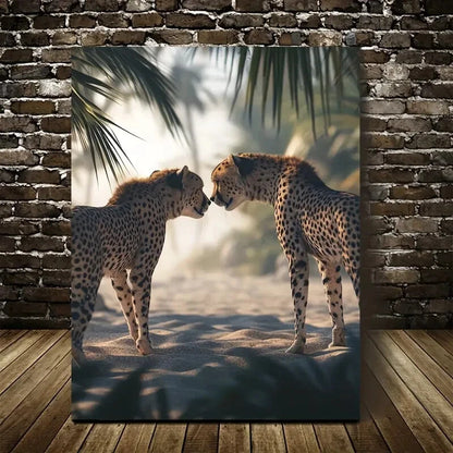 Dreamlike Cheetahs on Sandy Beach Painting 40x60cm Metal Print Ready to Hang - Bella Home Decor