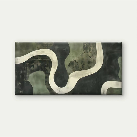 Abstract Green Black Curved Wall Art Canvas Office Home Room Framed 120x60cm