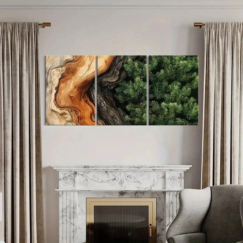 3pcs Wood Texture Pine Branches Natural Beauty Metal Print Ready to Hang Art - Bella Home Decor