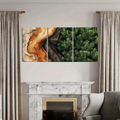 3pcs Wood Texture Pine Branches Natural Beauty Metal Print Ready to Hang Art - Bella Home Decor