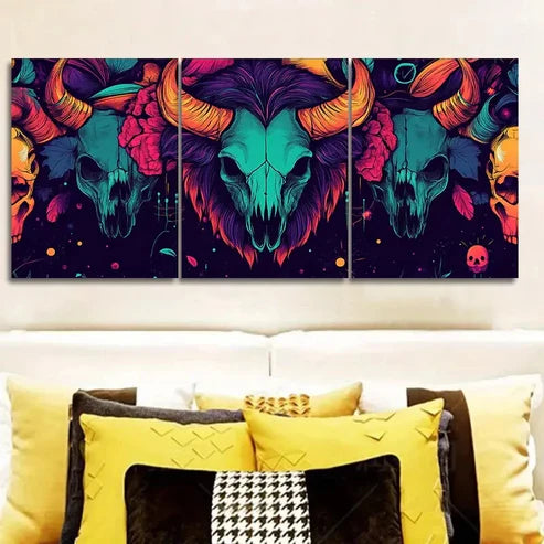 3pcs Deco Skulls and Bison Horns  Wall Art Set Canvas Unframed - High Quality Print 100% Australian Made Wall Canvas - Bella Home Decor