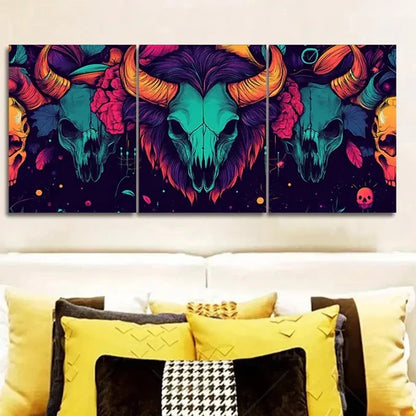 3pcs Deco Skulls and Bison Horns  Wall Art Set Canvas Unframed - High Quality Print 100% Australian Made Wall Canvas - Bella Home Decor