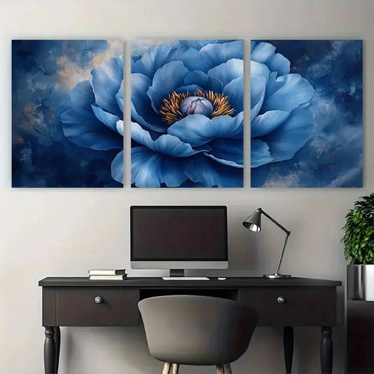 3pcs Dusky Blue Peony Rose Floral Photography Metal Print Ready to Hang Art
