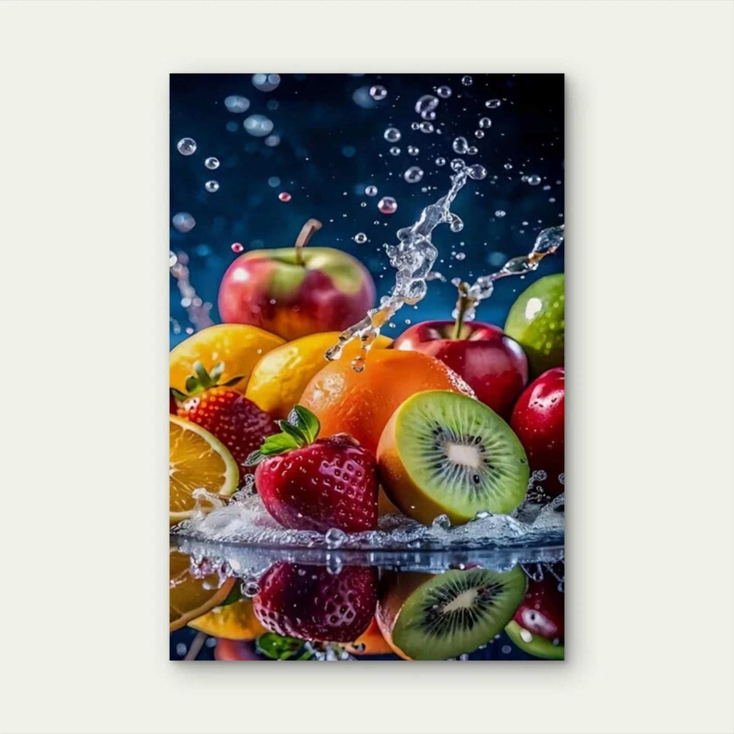 Vibrant Fruit Art with Water Droplets Metal Print Ready to Hang