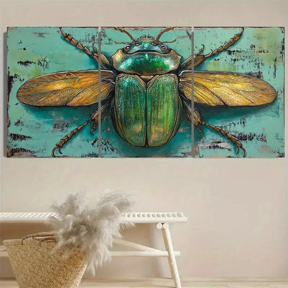 3pcs Emerald Green Enchanted Scarab Beetle Wall Art Set Canvas Framed 40x60cm - High Quality Print 100% Australian Made Wall Canvas Ready to Hang