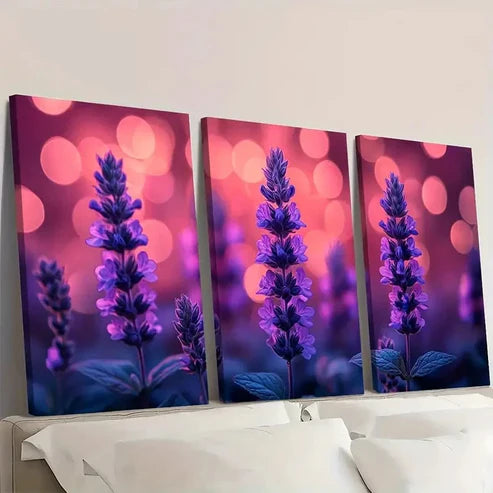 3pcs Print Purple Art Catmin KL Wall Art Set Canvas Unframed - High Quality Print 100% Australian Made Wall Canvas - Bella Home Decor