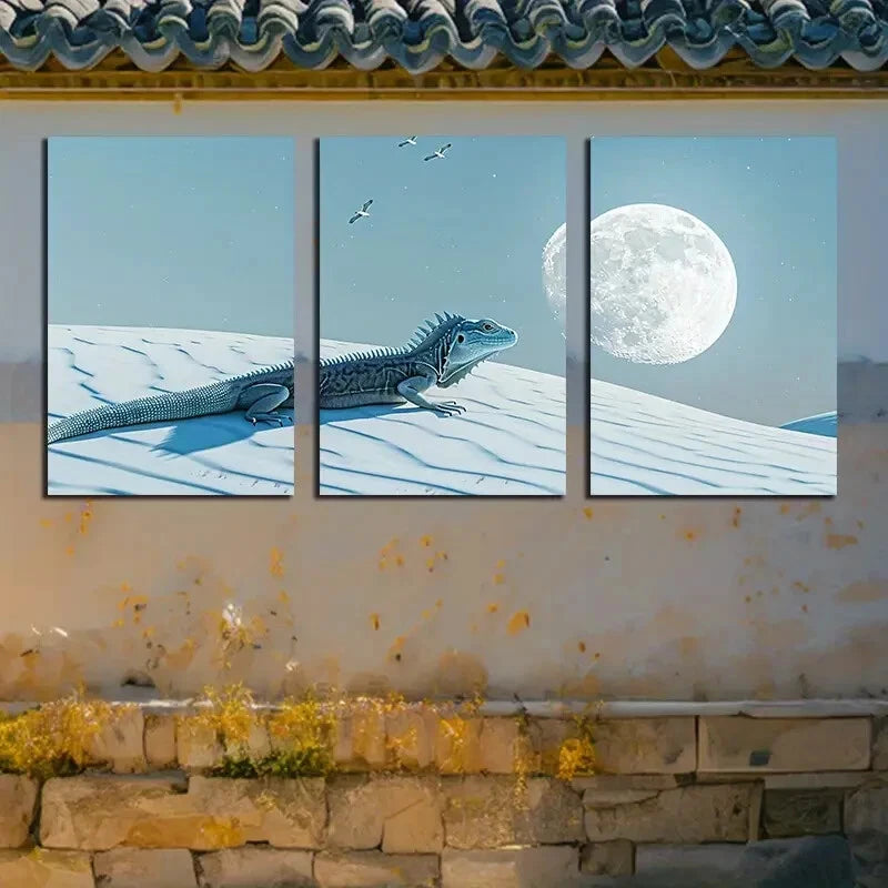 3pcs Lizards Crows Hovering Overhead Metal Print Ready to Hang Art - Bella Home Decor