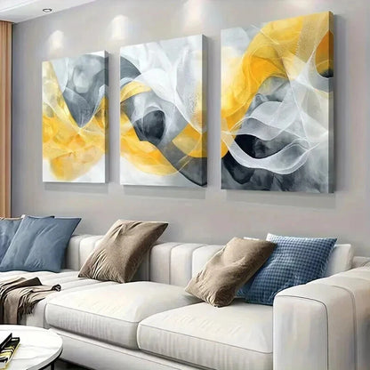 3pcs Abstract Yellow And Gray Geometric Wall Art Set Canvas Framed 60x90cm - High Quality Print 100% Australian Made Wall Canvas Ready to Hang - Bella Home Decor