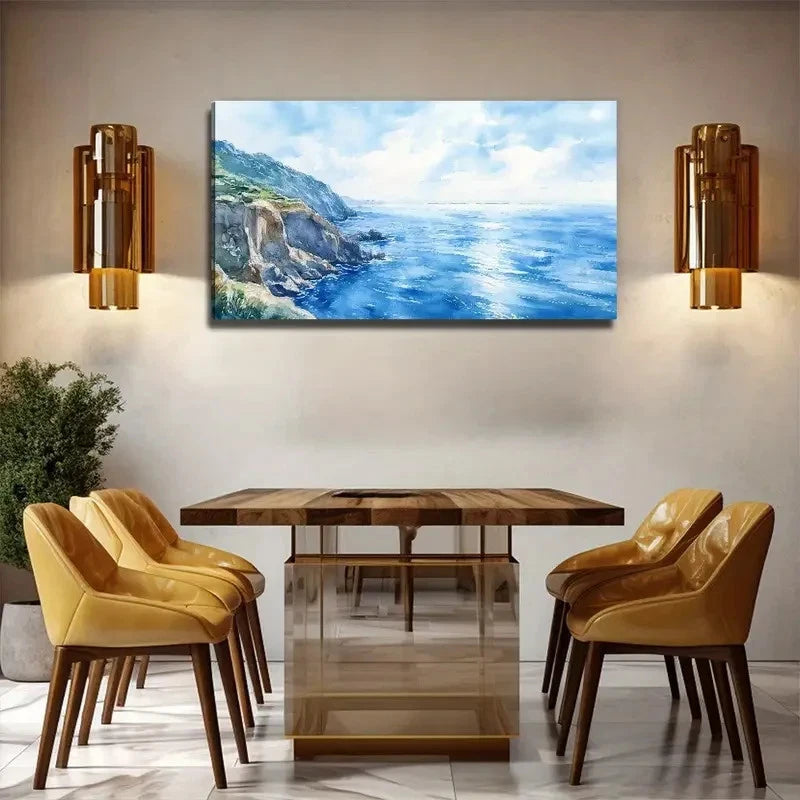 Painting Style Sea View Wall Art Canvas Office Home Room Framed 120x60cm