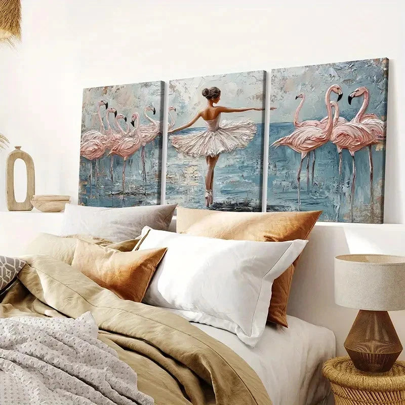 3pcs Elegant Flamingo & Ballerina Wall Art Canvas  Wall Art Set Canvas Framed 40x60cm - High Quality Print 100% Australian Made Wall Canvas Ready to Hang - Bella Home Decor