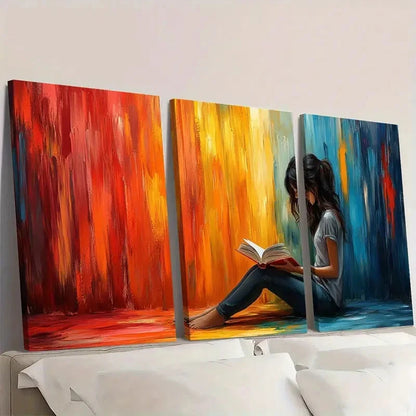 3pcs Vibrant Abstract Decor for Book Lovers S  Wall Art Set Canvas Framed 50x70cm - High Quality Print 100% Australian Made Wall Canvas Ready to Hang