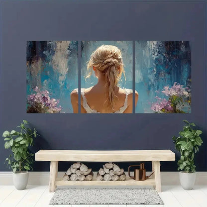 3pcs Elegant Blonde Ballerina in Blue & Pink Metal Print Ready to Hang Art - Bella Home Decor