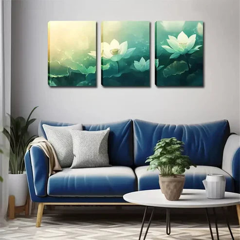 3pcs Serene White for Lotus Flowers Wall Art Canvas Unframed - High Quality Print 100% Australian Made Wall Canvas