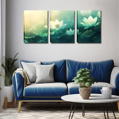 3pcs Serene White for Lotus Flowers Wall Art Canvas Unframed - High Quality Print 100% Australian Made Wall Canvas