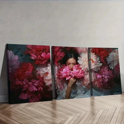 3pcs Elegant Pink and Red Peony Wall Art Set Canvas Unframed - High Quality Print 100% Australian Made Wall Canvas