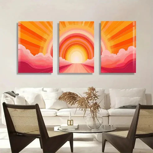 3pcs Vibrant Abstract Sunburst Sunrise Perfect Wall Art Canvas Unframed - High Quality Print 100% Australian Made Wall Canvas