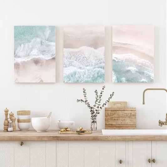 3pcs Ocean Wave & Seaside Triptych Metal Print Ready to Hang Art