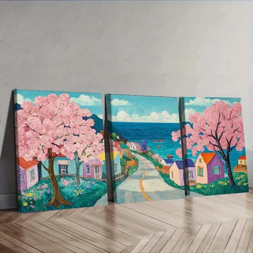 3pcs Cherry Blossom Serene Triptych  Wall Art Set Canvas Unframed - High Quality Print 100% Australian Made Wall Canvas - Bella Home Decor