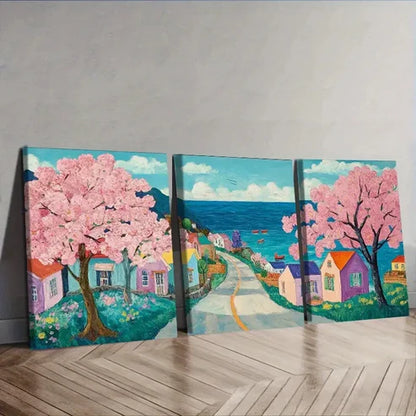 3pcs Cherry Blossom Serene Triptych  Wall Art Set Canvas Unframed - High Quality Print 100% Australian Made Wall Canvas - Bella Home Decor