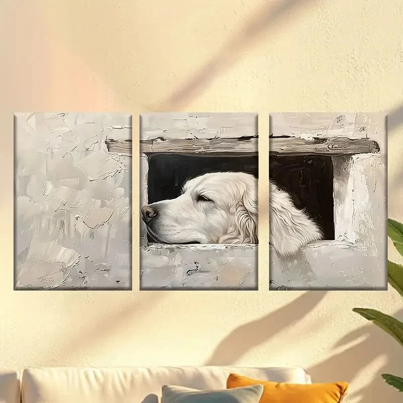 3pcs dog in the hole Wall Art Set Canvas Framed 50x70cm - High Quality Print 100% Australian Made Wall Canvas Ready to Hang - Bella Home Decor