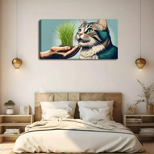 Minimalist Modern Cat Décor Wall Art Canvas Office Home Room Framed 120x60cm