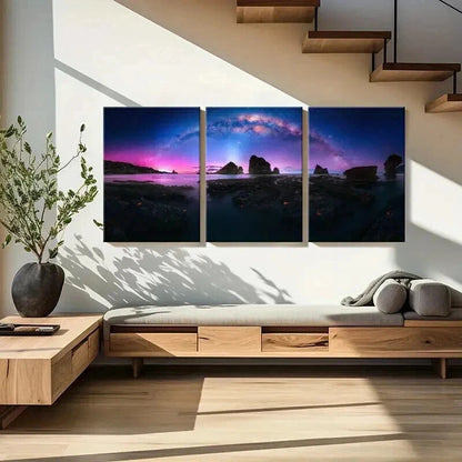3pcs Natural Landscape Aurora Black Rocks Wall Art Set Canvas Framed 40x60cm - High Quality Print 100% Australian Made Wall Canvas Ready to Hang - Bella Home Decor