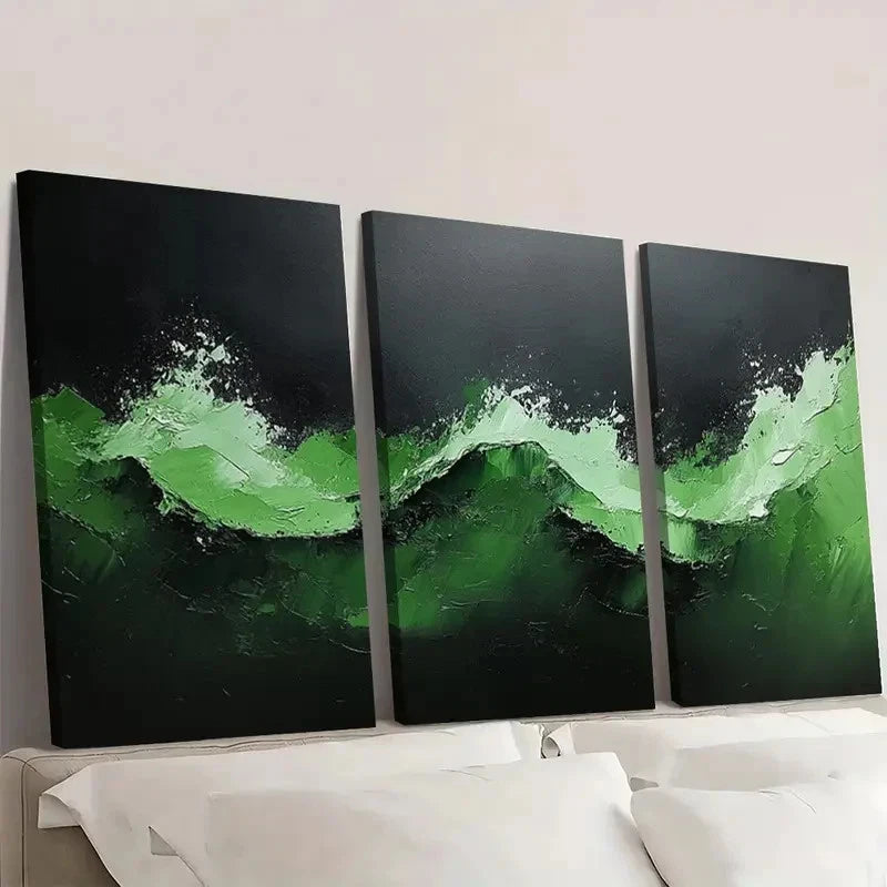 3pcs Black & Green Textured  BG     Wall Art Set Canvas Framed 50x70cm - High Quality Print 100% Australian Made Wall Canvas Ready to Hang - Bella Home Decor