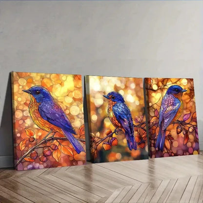3pcs Stained glass bird, Wall Art Set Canvas Unframed - High Quality Print 100% Australian Made Wall Canvas