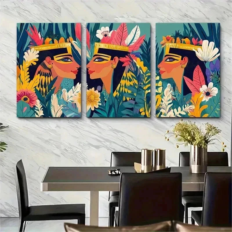 3pcs Vintage Egyptian Aesthetic Perfect Wall Art Set Canvas Framed 50x70cm - High Quality Print 100% Australian Made Wall Canvas Ready to Hang