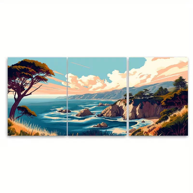 3pcs Coastal California Landscape Metal Print Ready to Hang Art - Bella Home Decor