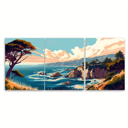 3pcs Coastal California Landscape Metal Print Ready to Hang Art - Bella Home Decor