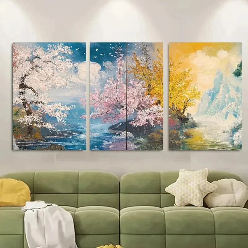 3pcs Cherry Blossoms & Autumn Leaves Metal Print Ready to Hang Art - Bella Home Decor