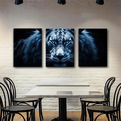 3pcs Majestic White Tiger Piercing Blue Perfect Wall Art Set Canvas Framed 50x70cm - High Quality Print 100% Australian Made Wall Canvas Ready to Hang