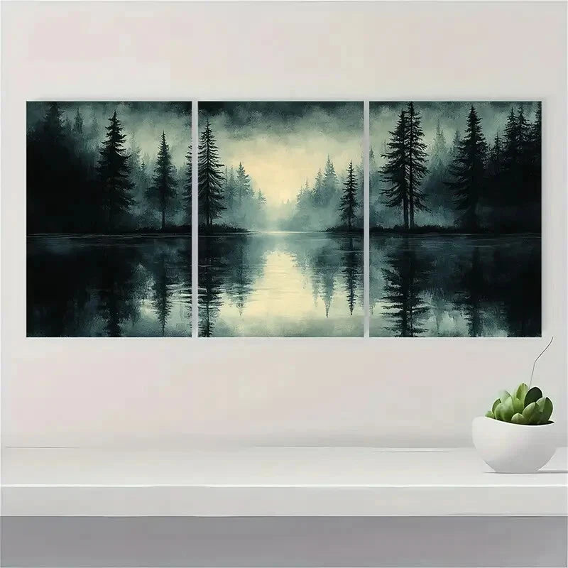3pcs Abstract Vintage Sketch Forest Landscape Metal Print Ready to Hang Art - Bella Home Decor