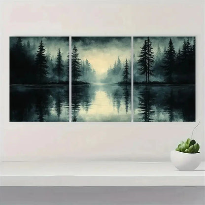3pcs Abstract Vintage Sketch Forest Landscape Metal Print Ready to Hang Art - Bella Home Decor