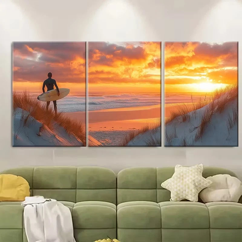 3pcs Serene Beach Surfer Metal Print Ready to Hang Art