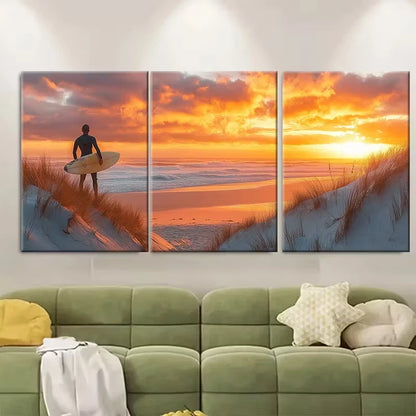 3pcs Serene Beach Surfer Metal Print Ready to Hang Art