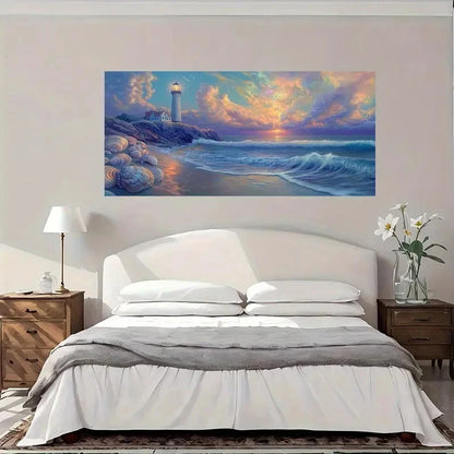 Lighthouse Sunset Coastal Wall Art Canvas Office Home Room Framed 120x60cm