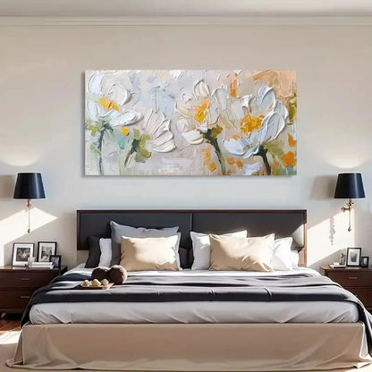 White Blooming Flowers Décor Wall Art Canvas Office Home Room Framed 120x60cm - Bella Home Decor